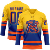 Custom Yellow Royal-Orange Fade Fashion Hockey Lace Neck Jersey