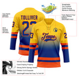 Custom Yellow Royal-Orange Fade Fashion Hockey Lace Neck Jersey