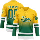 Custom Yellow Kelly Green-White Fade Fashion Hockey Lace Neck Jersey