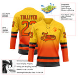 Custom Yellow Orange-Black Fade Fashion Hockey Lace Neck Jersey