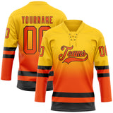 Custom Yellow Orange-Black Fade Fashion Hockey Lace Neck Jersey