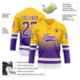 Custom Yellow Purple-White Fade Fashion Hockey Lace Neck Jersey