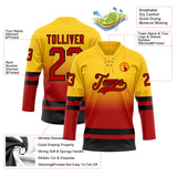 Custom Yellow Red-Black Fade Fashion Hockey Lace Neck Jersey