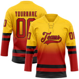 Custom Yellow Red-Black Fade Fashion Hockey Lace Neck Jersey