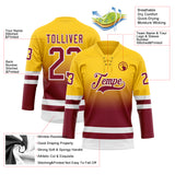 Custom Yellow Crimson-White Fade Fashion Hockey Lace Neck Jersey