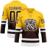 Custom Yellow Brown-White Fade Fashion Hockey Lace Neck Jersey