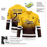 Custom Yellow Brown-White Fade Fashion Hockey Lace Neck Jersey