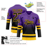Custom Purple Black-Yellow Fade Fashion Hockey Lace Neck Jersey