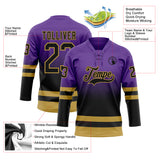Custom Purple Black-Old Gold Fade Fashion Hockey Lace Neck Jersey