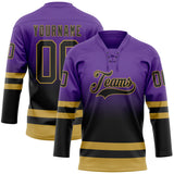 Custom Purple Black-Old Gold Fade Fashion Hockey Lace Neck Jersey