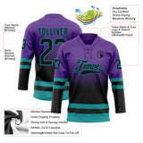 Custom Purple Black-Teal Fade Fashion Hockey Lace Neck Jersey