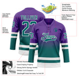 Custom Purple Teal-White Fade Fashion Hockey Lace Neck Jersey