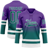 Custom Purple Teal-White Fade Fashion Hockey Lace Neck Jersey