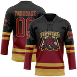 Custom Black Crimson-Old Gold Fade Fashion Hockey Lace Neck Jersey