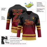 Custom Black Crimson-Old Gold Fade Fashion Hockey Lace Neck Jersey