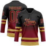 Custom Black Crimson-Old Gold Fade Fashion Hockey Lace Neck Jersey