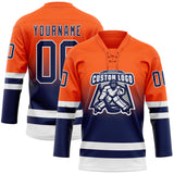 Custom Orange Navy-White Fade Fashion Hockey Lace Neck Jersey