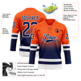 Custom Orange Navy-White Fade Fashion Hockey Lace Neck Jersey