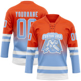 Custom Orange Light Blue-White Fade Fashion Hockey Lace Neck Jersey