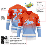 Custom Orange Light Blue-White Fade Fashion Hockey Lace Neck Jersey