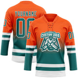 Custom Orange Teal-White Fade Fashion Hockey Lace Neck Jersey