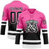 Custom Pink Black-White Fade Fashion Hockey Lace Neck Jersey