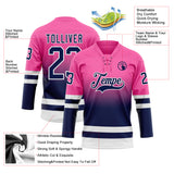 Custom Pink Navy-White Fade Fashion Hockey Lace Neck Jersey