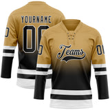 Custom Old Gold Black-White Fade Fashion Hockey Lace Neck Jersey