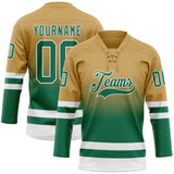 Custom Old Gold Kelly Green-White Fade Fashion Hockey Lace Neck Jersey