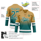 Custom Old Gold Teal-White Fade Fashion Hockey Lace Neck Jersey