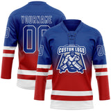 Custom Royal Red-White Fade Fashion Hockey Lace Neck Jersey