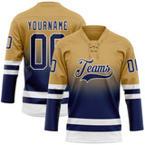 Custom Old Gold Navy-White Fade Fashion Hockey Lace Neck Jersey