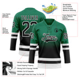 Custom Kelly Green Black-White Fade Fashion Hockey Lace Neck Jersey