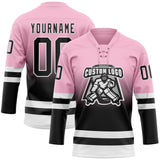 Custom Light Pink Black-White Fade Fashion Hockey Lace Neck Jersey