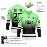 Custom Pea Green Black-White Fade Fashion Hockey Lace Neck Jersey