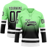 Custom Pea Green Black-White Fade Fashion Hockey Lace Neck Jersey