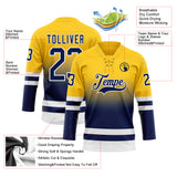Custom Yellow Navy-White Fade Fashion Hockey Lace Neck Jersey