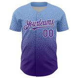 Custom Light Blue Purple-White Fade Fashion Speckle Authentic Baseball Jersey