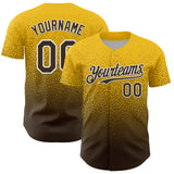 Custom Yellow Brown-White Fade Fashion Speckle Authentic Baseball Jersey