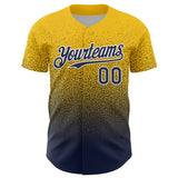 Custom Yellow Navy-White Fade Fashion Speckle Authentic Baseball Jersey