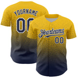 Custom Yellow Navy-White Fade Fashion Speckle Authentic Baseball Jersey