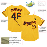 Custom Gold Black-Orange Mesh Authentic Throwback Baseball Jersey