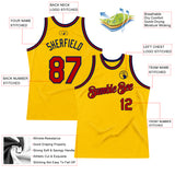 Custom Gold Red-Navy Authentic Throwback Basketball Jersey