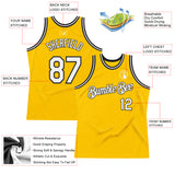 Custom Gold White-Black Authentic Throwback Basketball Jersey