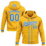 Custom Stitched Gold Powder Blue-White Baseball Pullover Sweatshirt Hoodie