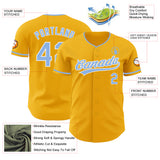 Custom Gold Light Blue-White Authentic Baseball Jersey