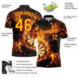 Custom Black Yellow-Red 3D Pattern Design Flame Dart Board Performance Golf Polo Shirt