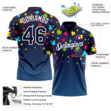 Custom Navy White 3D Pattern Design Autism Supporter Awareness Puzzle Pieces Performance Golf Polo Shirt