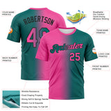 Custom Teal Pink-Black Gradient Fashion Performance T-Shirt