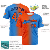 Custom Powder Blue Orange-Navy Gradient Fashion Performance T-Shirt